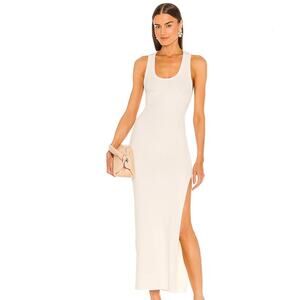 Weekend Stories Cut Out Back Ribbed Erykah Midi Dress in Beige Size XXS